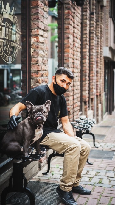 Barber with dog